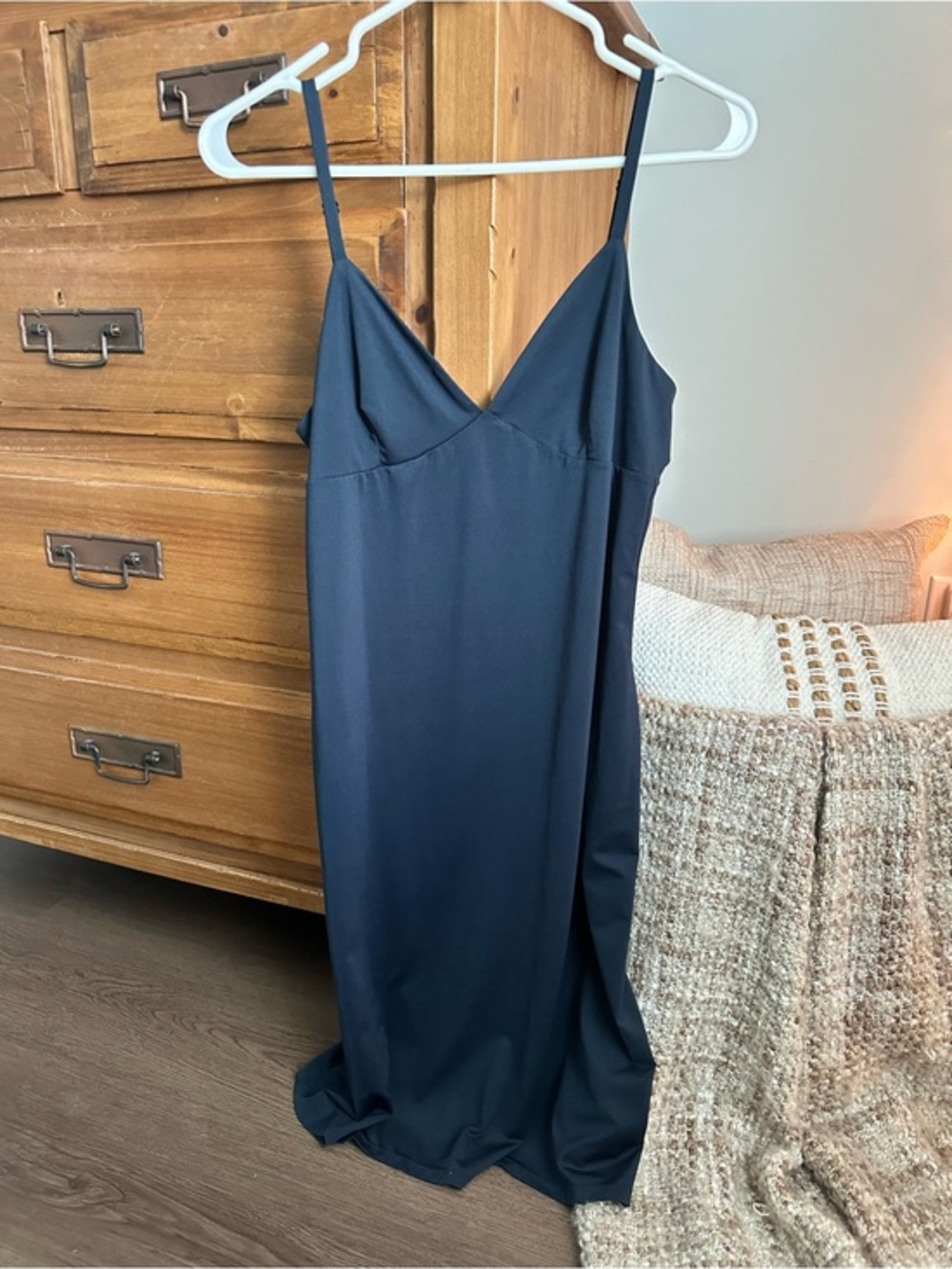 Josie Natori Satin Spaghetti-Strap Chemise Slip in Navy